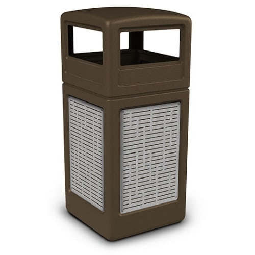 Commercial Zone® 42 Gallon Dome Top Brown Waste Receptacle Horizontal Lines Stainless Steel Design